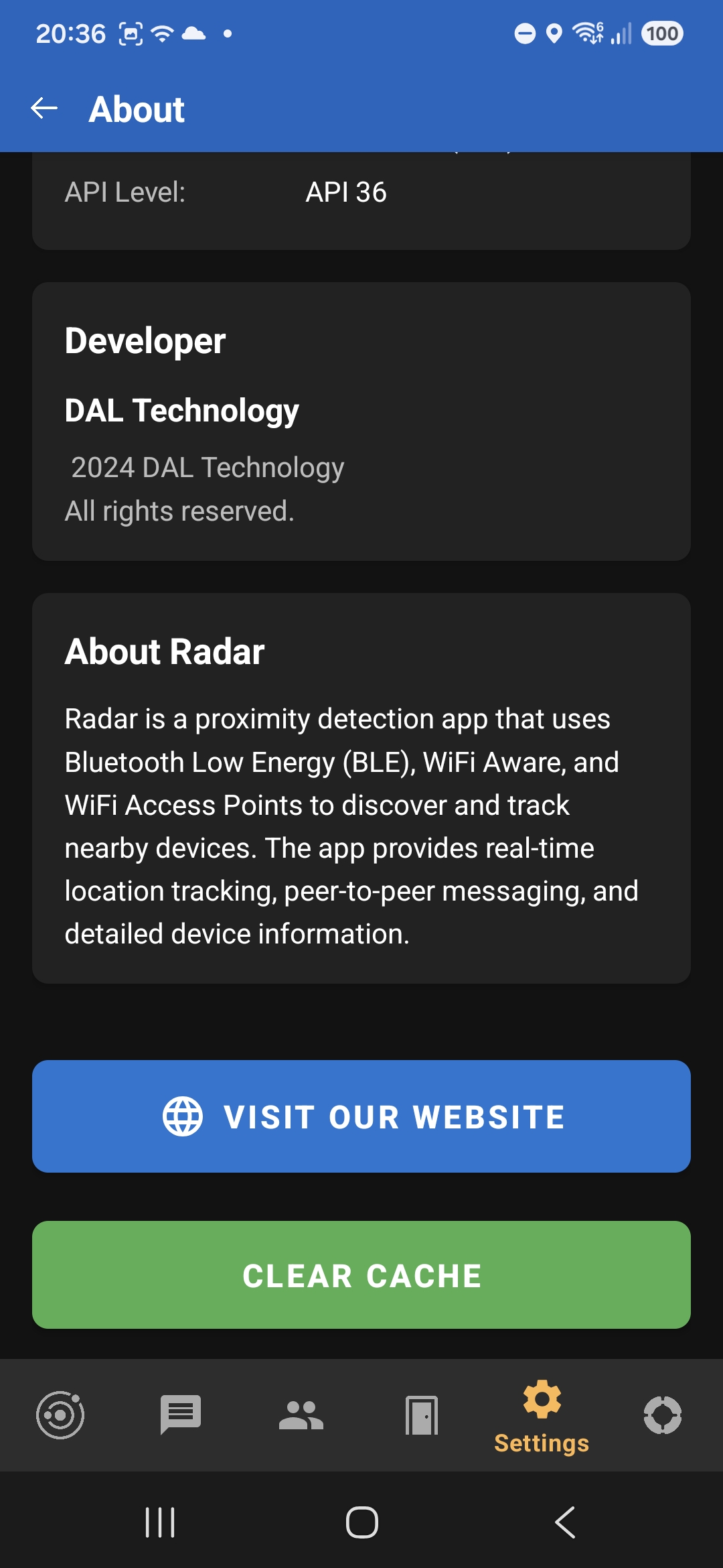 App about page with version info