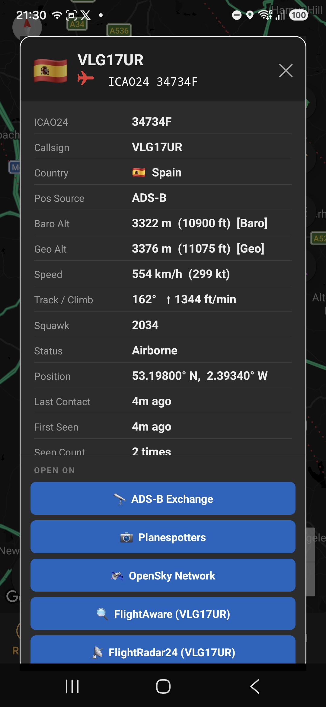 Live aircraft detail panel