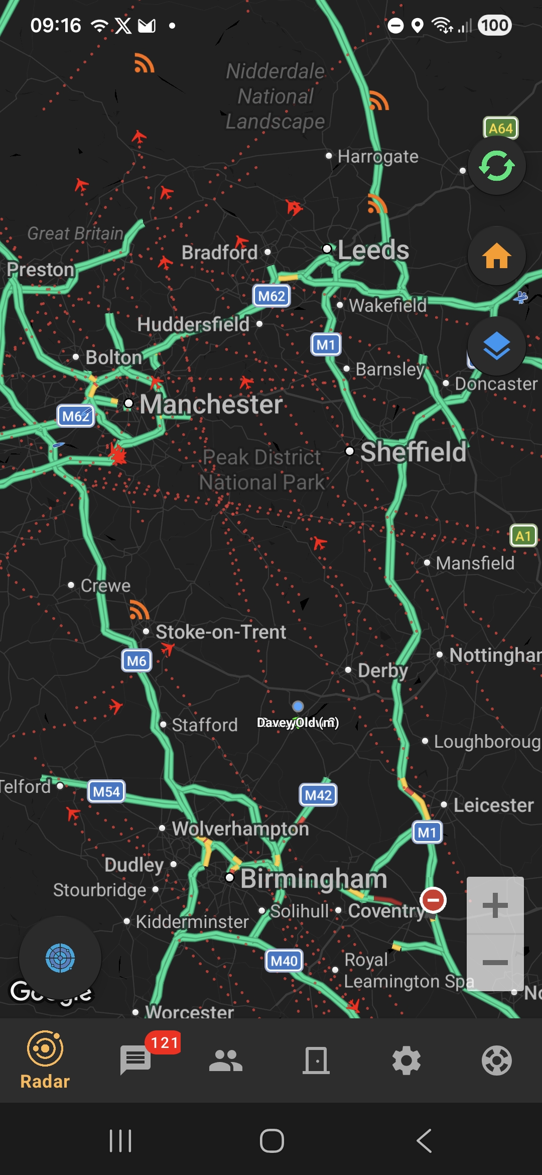 Live aircraft tracking over Manchester