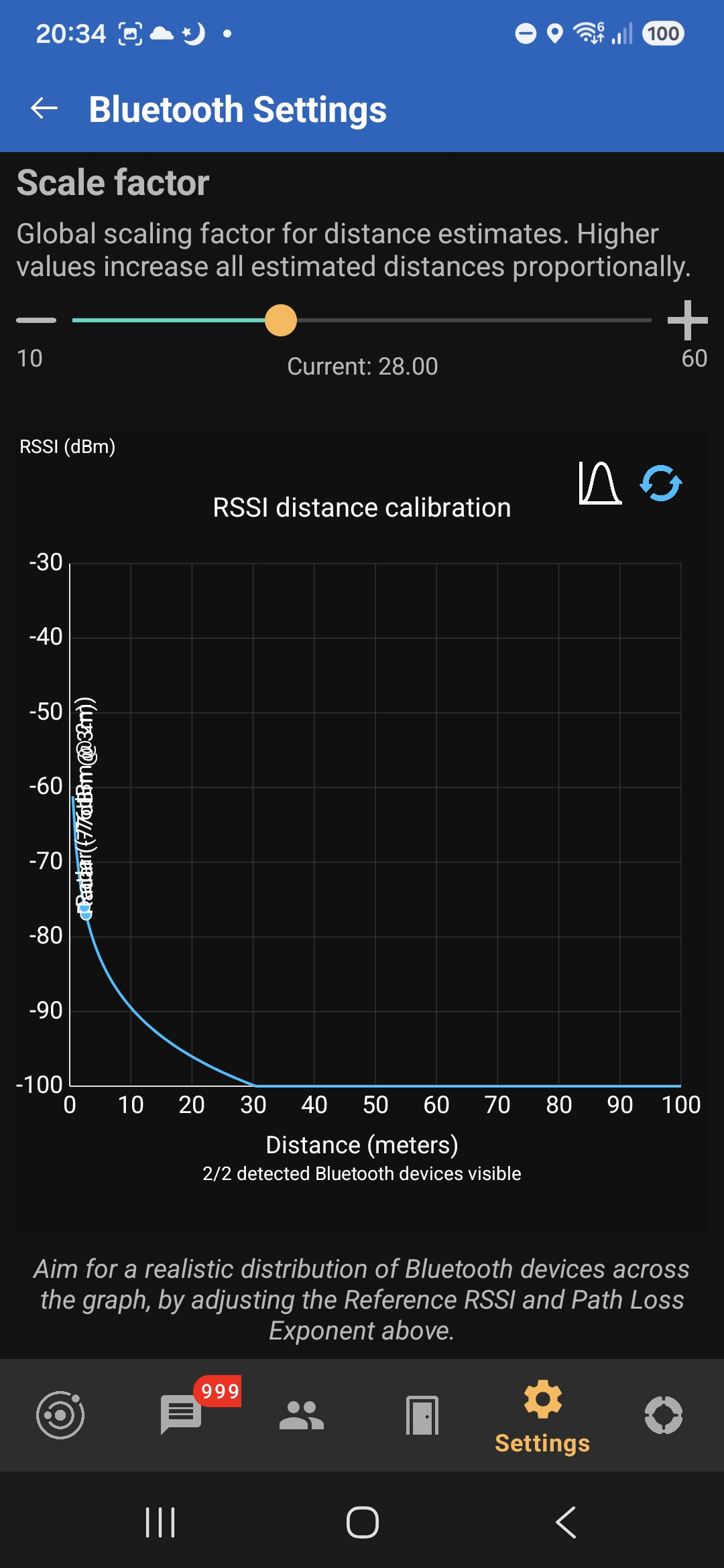 Bluetooth signal calibration screen