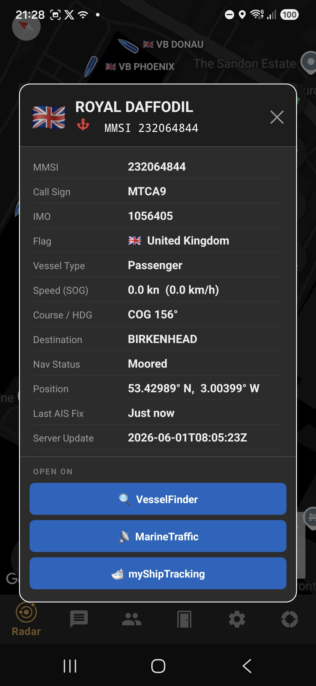 Live vessel detail panel