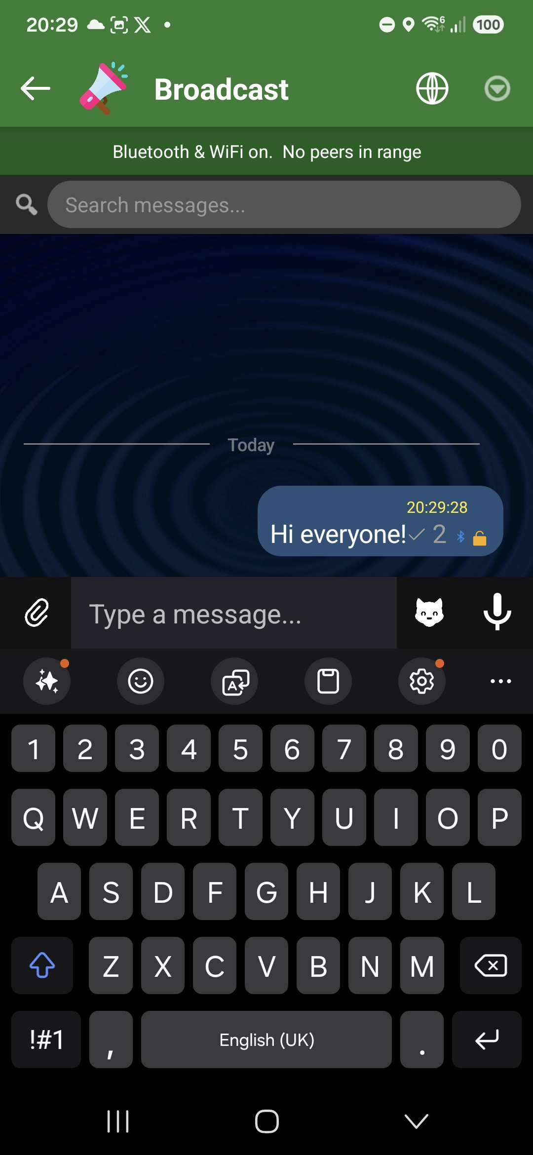 Broadcast chat to all nearby contacts