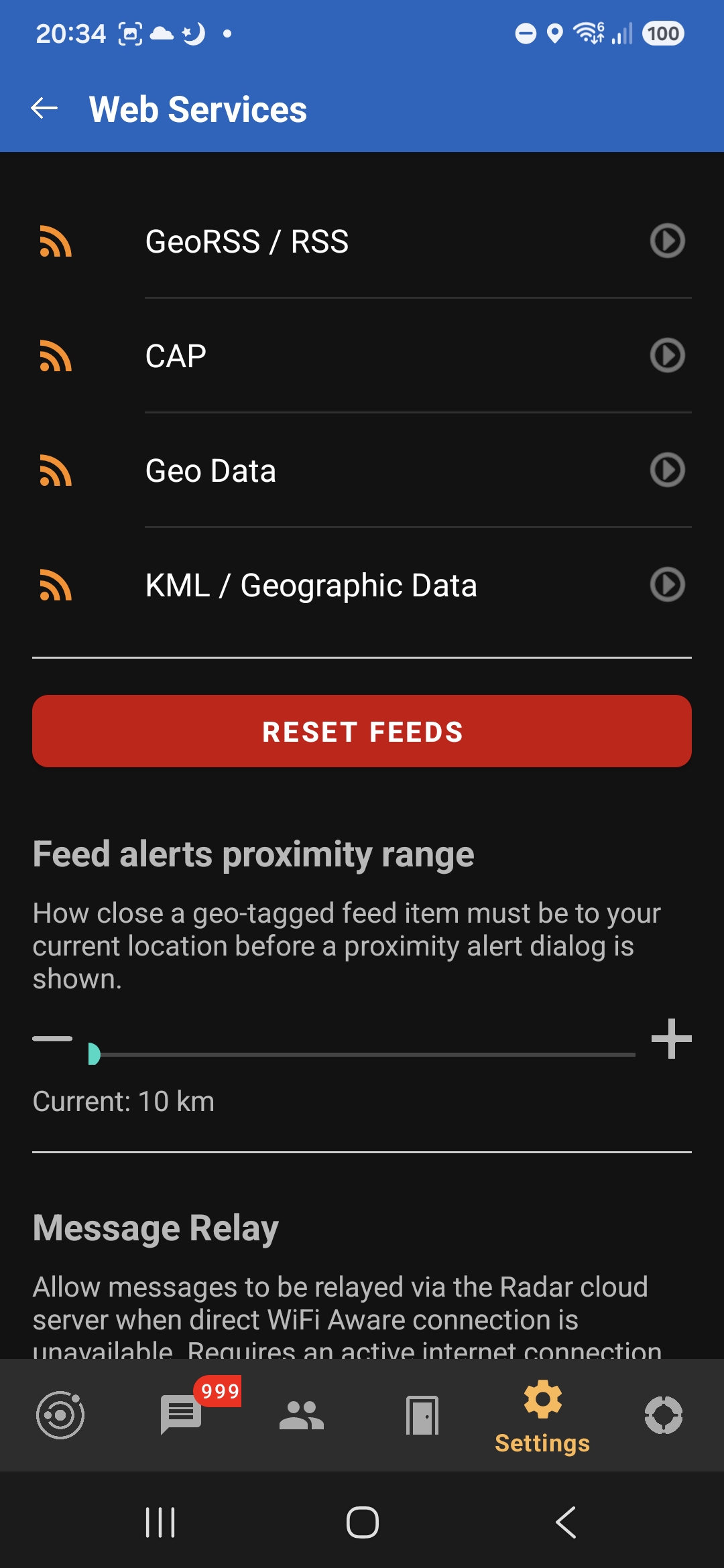 Feed types configuration screen