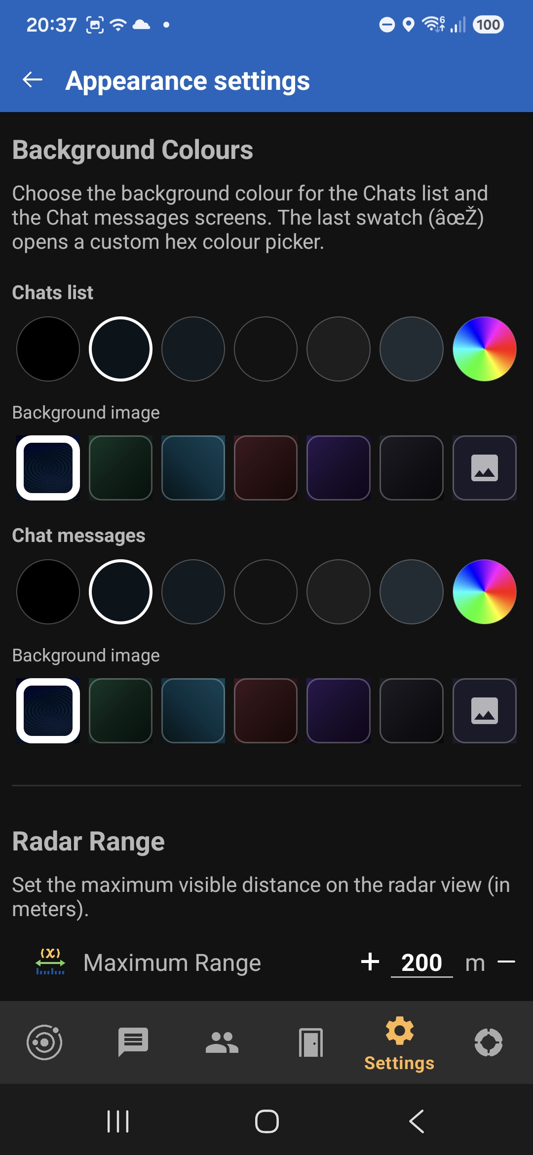 Message bubble background colour settings