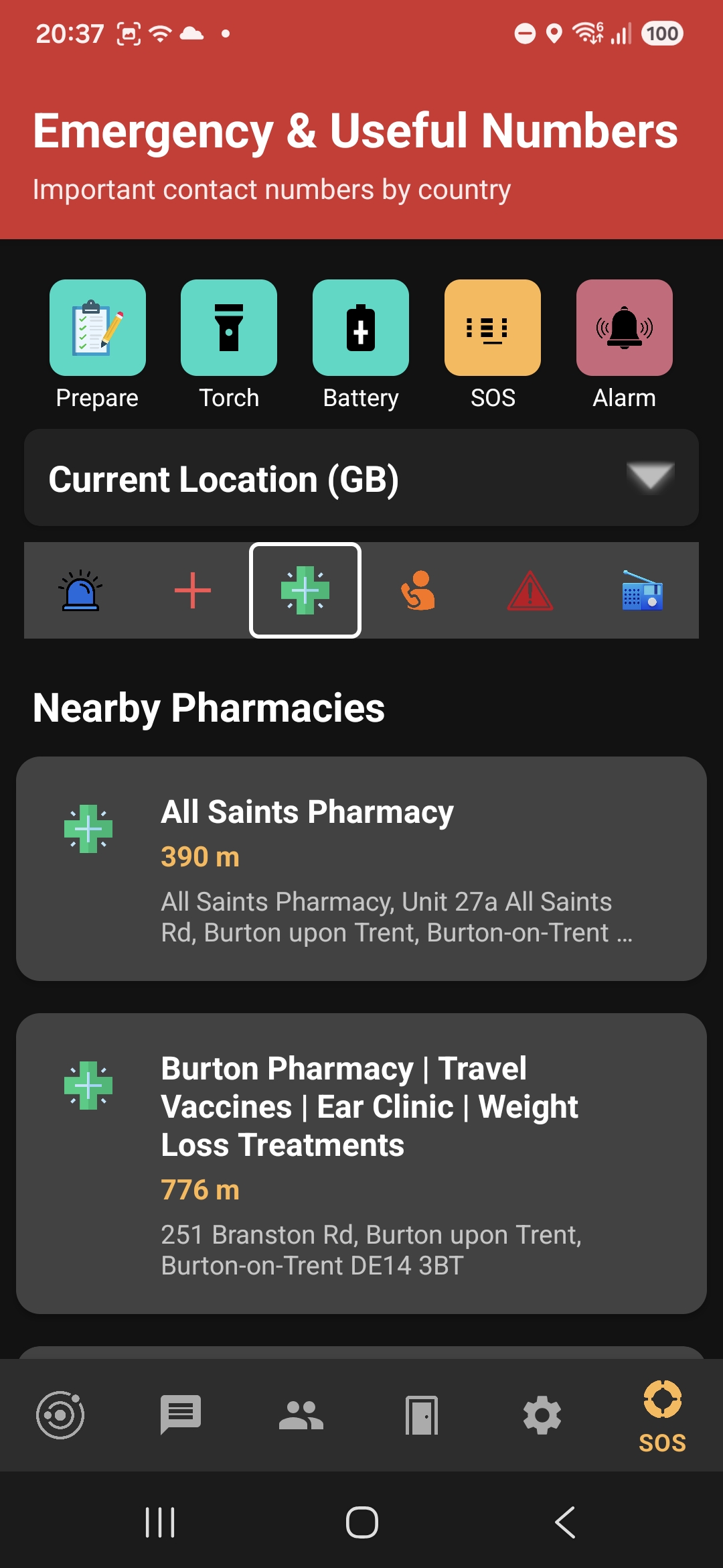Nearby pharmacies shown on map