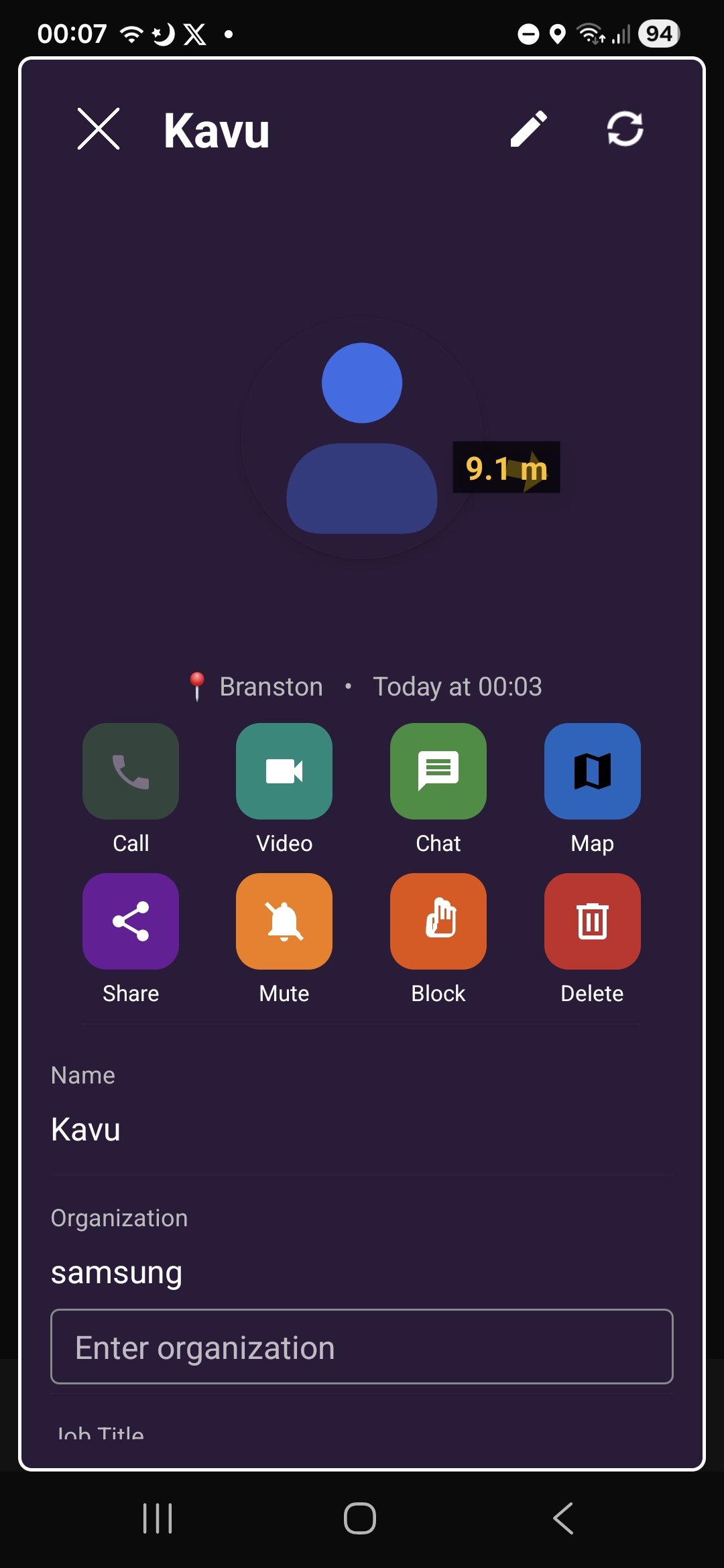 User profile screen