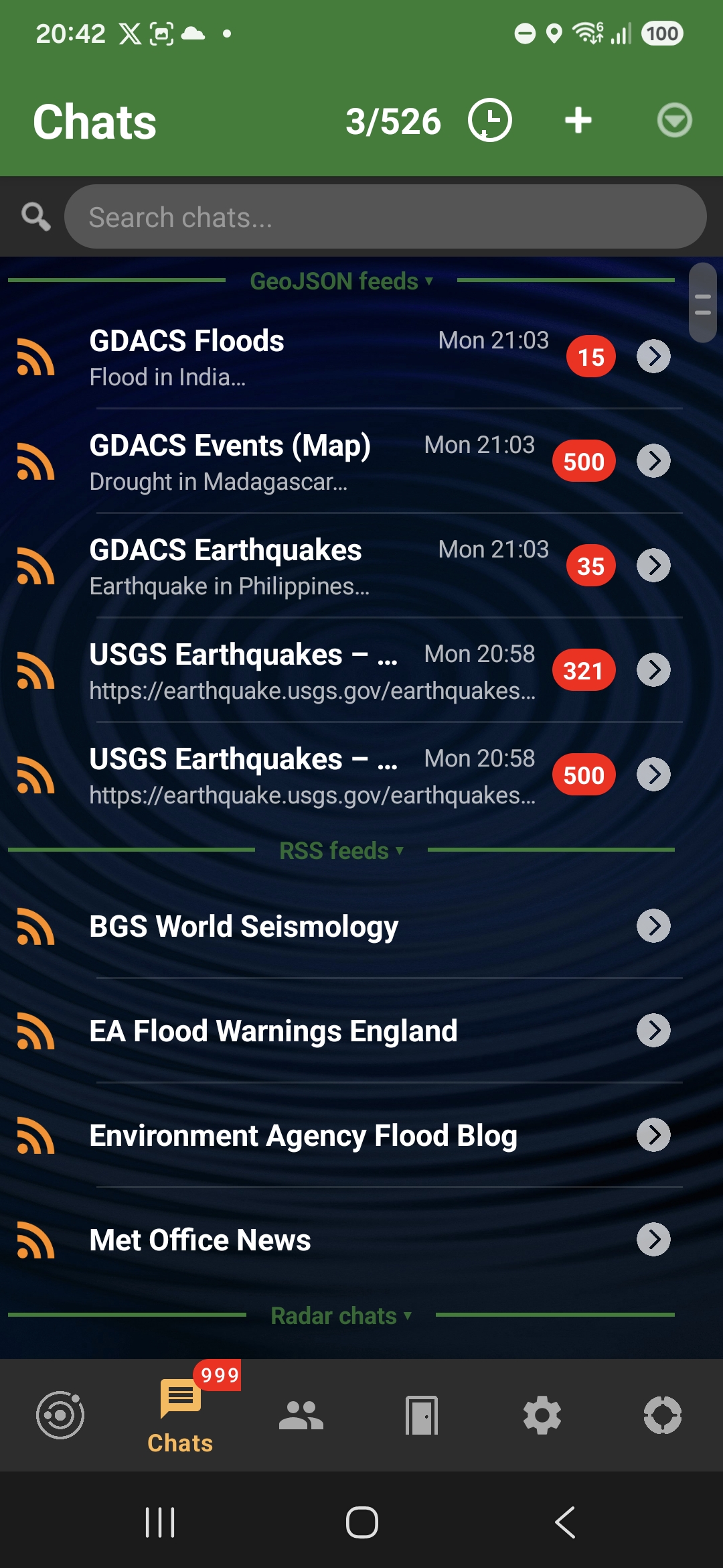 RSS feed displayed as chat conversations