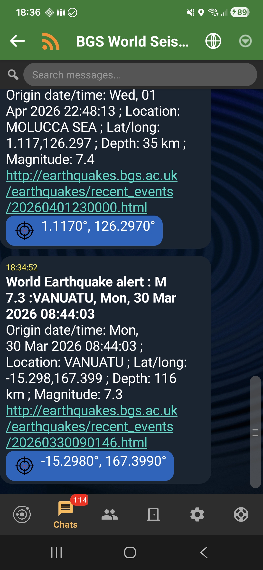 RSS feed displayed as a chat conversation