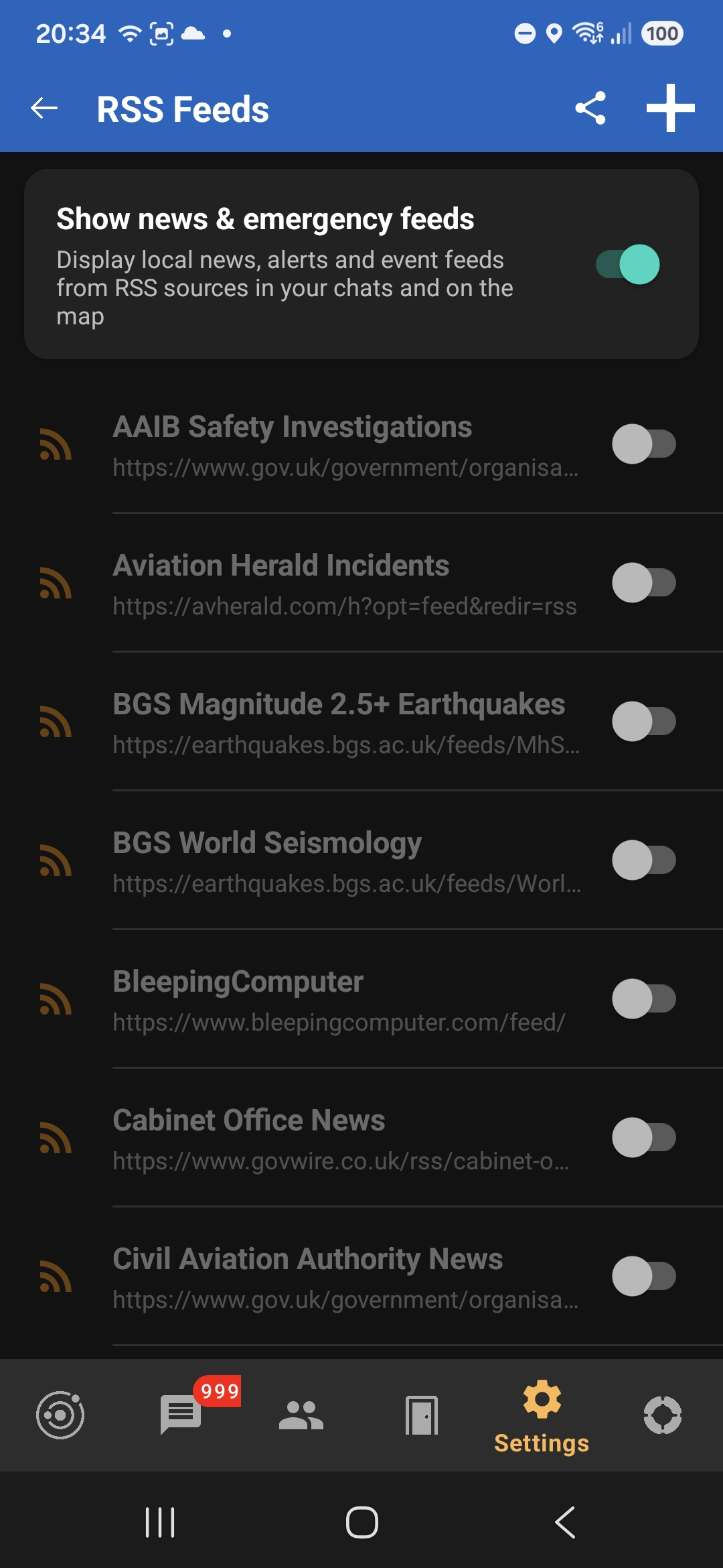 RSS feed subscriptions list