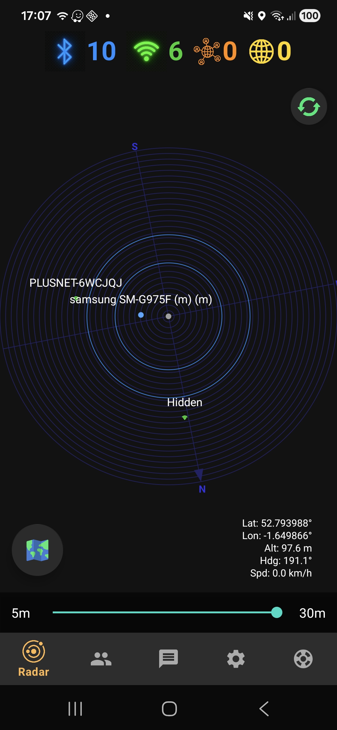 Radar with distance rings