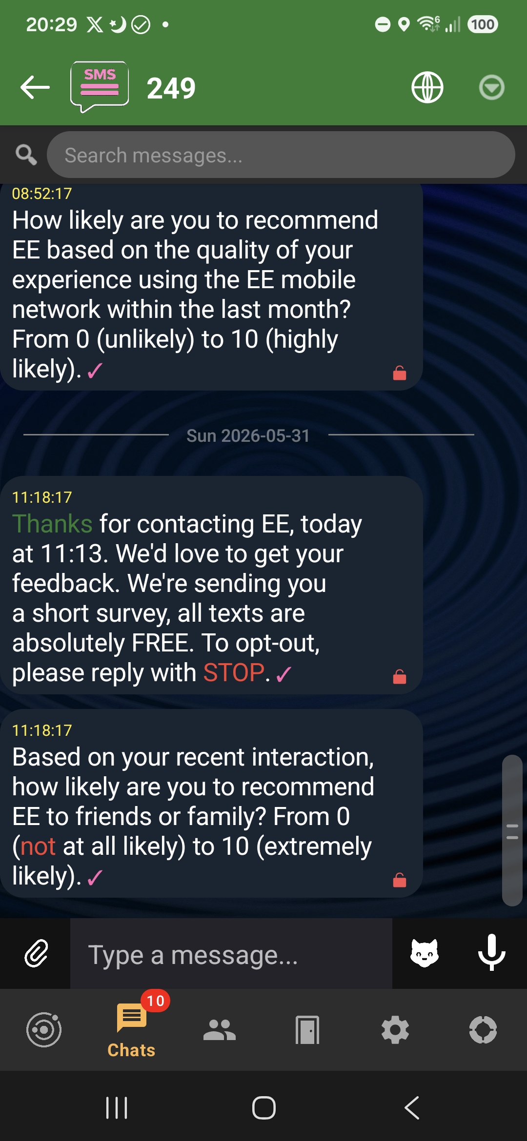 Built-in SMS inbox viewer