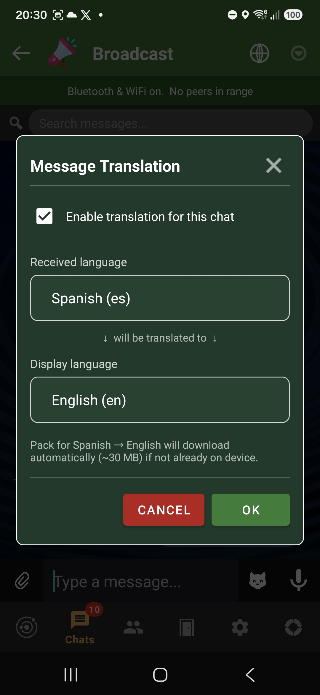 Chat with auto-translation enabled